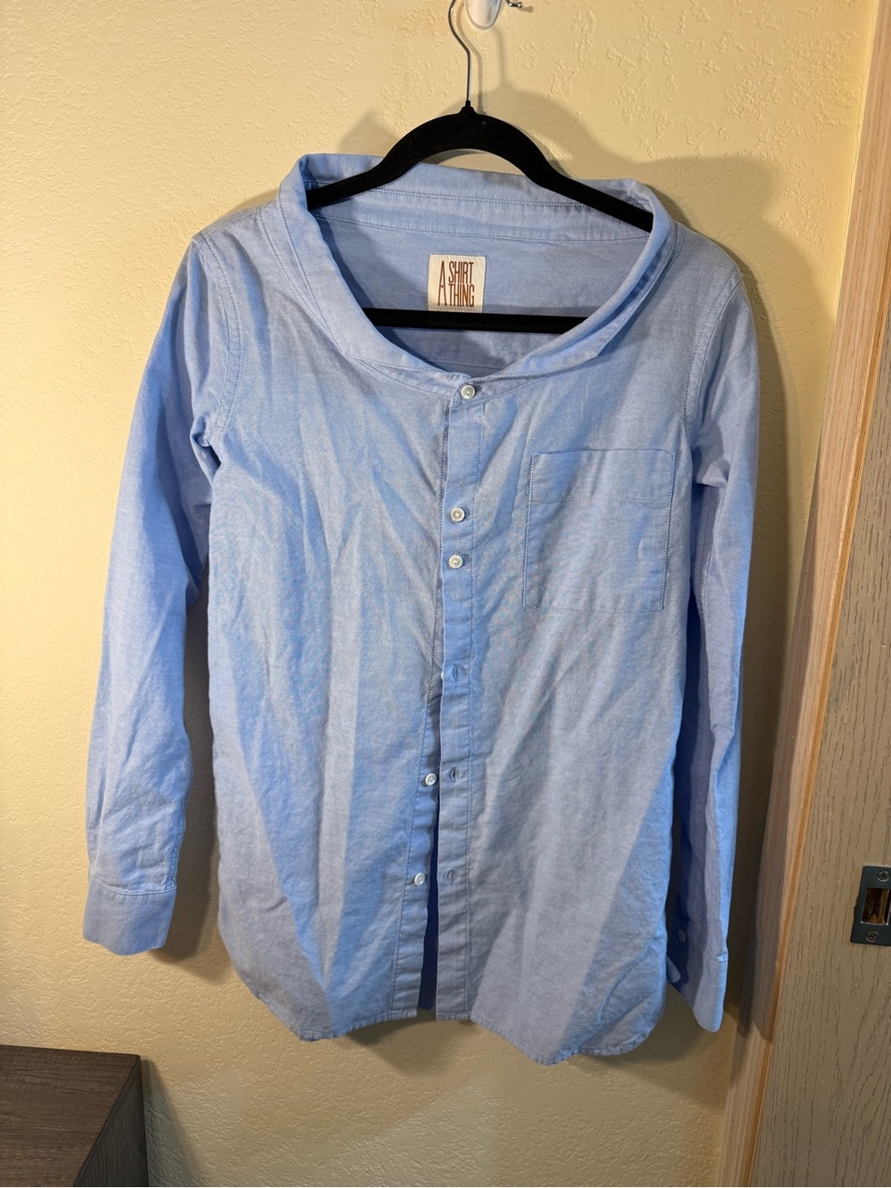 RARE A Shirt Thing Blue Bateau Boatneck Collared Button-Up Cotton Shirt w pocket